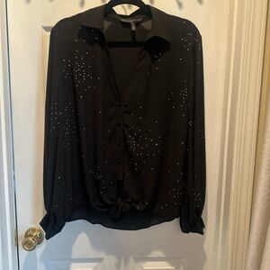 White House Black Market Black Blouse with Silver Accents